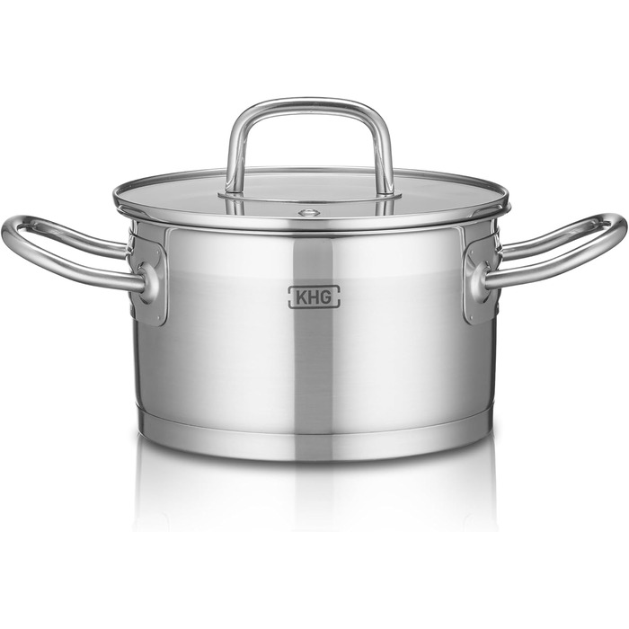 Каструля KHG 14 см з нержавіючої сталі, індукційне дно, 1.5 л | Для всіх плит, можна мити в посудомийній машині