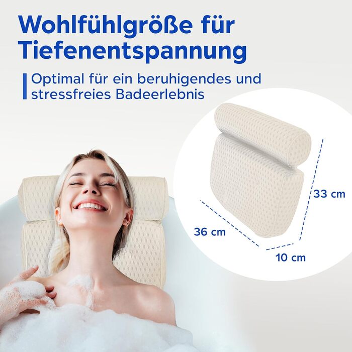 Подушка для ванни з присосками - ергономічна підголовник для ванної (біла)