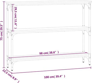 Консольний стіл FENLAX 100x22.5x75 см з полицями, вузький, матеріал на основі дерева та метал, дуб копчений, чорний