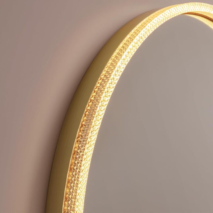 Дзеркало для ванної кімнати EMKE з підсвічуванням, 80 см, 3 кольори світла, регулювання яскравості, антизапар, сенсорне управління, функція пам'яті, енергозбереження, кругле, золотий фрейм (60x60 см)
