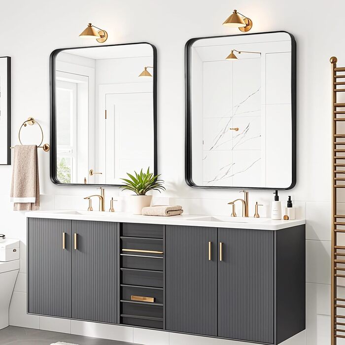 Дзеркало для ванної кімнати Fabuday з підсвічуванням, 61 x 76.2 см, чорний, з рамою. Підходить для ванної, спальні, туалетного столика.