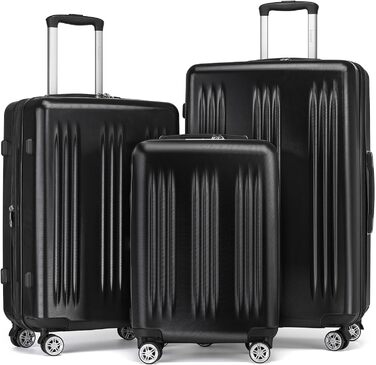 Чемодан KONO Handgepäck Trolley, 55x39x20 см, 37 л, розширюваний, з TSA-замком, на 4 колесах (Чорний)