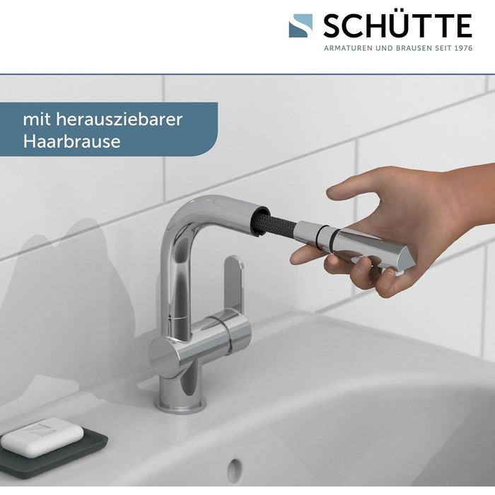 Змішувач для ванної SCHÜTTE 79710 LONDON з висувною лійкою, настінний, з донним клапаном, хром