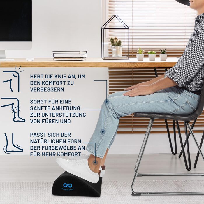 Підставка для ніг під стіл Everlasting Comfort з Memory Foam - ергономічна, чорна