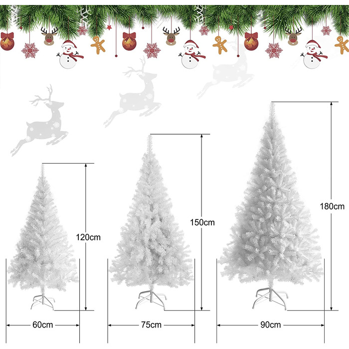 Штучна ялинка 150 см (Ø близько 75 см), штучна Біла ялинка з 420 гілками, знімна складна і вогнестійка, Різдвяна ялинка з металевою підставкою (Ø близько 35 см) (білий-180 см-900 гілок)