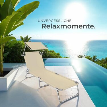 Лежак для саду Tectake з сонцезахистом, розкладний, для балкону/тераси, з регульованою спинкою, пляжний, до 110 кг, сірий (Бежевий | № 400656)