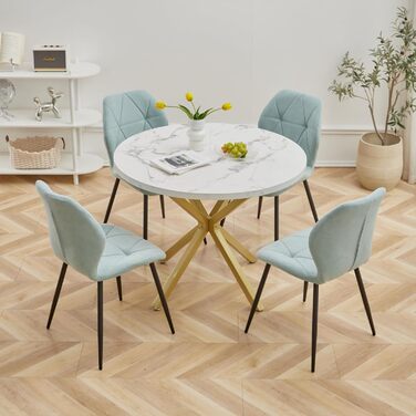 Набір обіднього столу GrandCA HOME з 4 стільцями, діаметр 100 см, для вітальні, кухні, їдальні, сірий та темно-сірий (мрамор + м'ятний)
