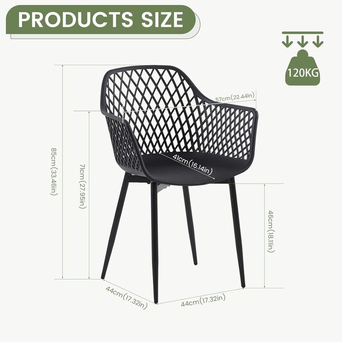 Набір садових стільців для відпочинку на терасі та балконі, чорний (8 шт.)