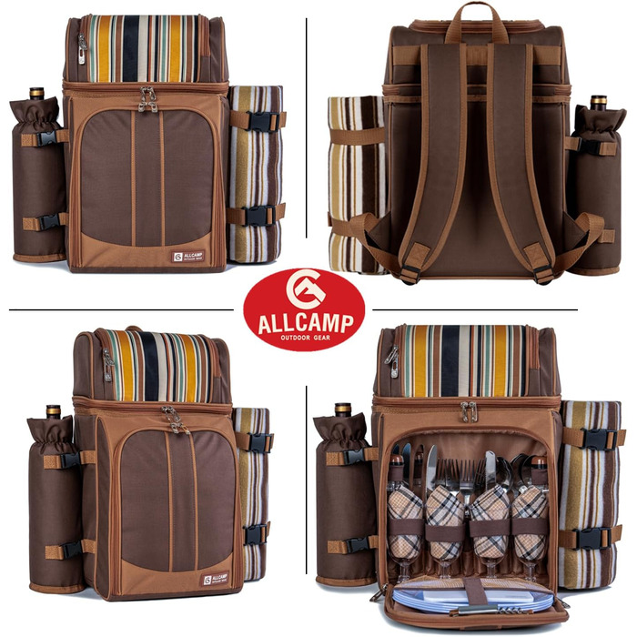 Набір для пікніка ALLCAMP Outdoor Gear на 4 особи (рюкзак, деки, посуд, аксесуари)