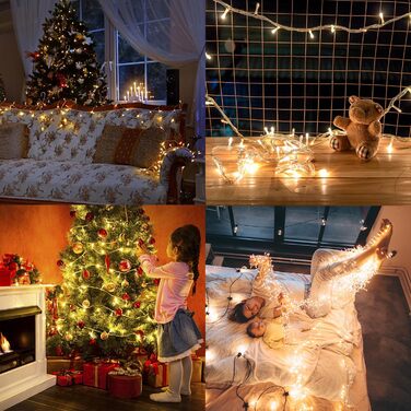 EASTERNSTAR Гірлянда світлодіодна мідний дріт 20м, 200 LED, EU штекер, 8 режимів, вологостійка, для декору інтер'єру, екстер'єру, саду, вечірки, Різдва, тепле біле світло