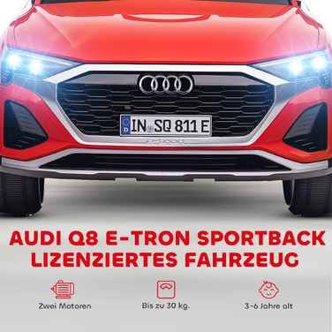 Електромобіль для дітей Audi Q8, 12V, швидкість 3-5 км/год, пульт дистанційного керування, фари, музика, червоний
