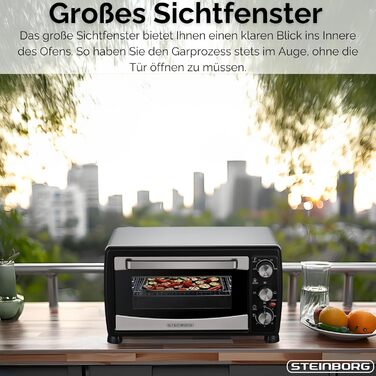 Міні-піч Steinborg® з конвекцією 20 літрів: піч для піци, крихти, конвекція, верхнє та нижнє нагрівання, 1400 Вт, таймер, для кемпінгу або дому
