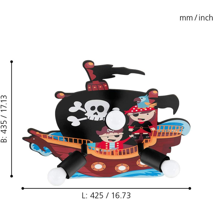 Егло САН-КАРЛО для дітей, Дитяча лампа в піратському стилі, прикраса для хлопчиків і дівчаток, Підвісний світильник для дитячої кімнати, Різнокольоровий, Лампа піратський корабель, сталь, 28 Вт, Білий (стельовий світильник з 3-ма вогнями)