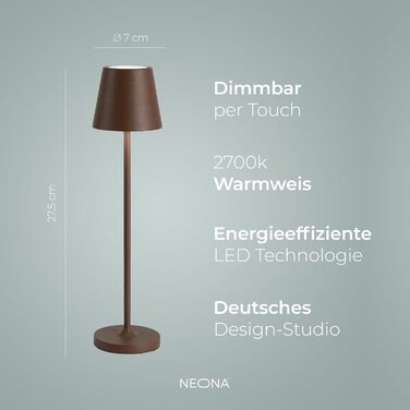 Бездротова LED лампа Nova Leuchte: регульоване світло, 2200mAh, IP54, тепле світло 2700K, для дому та вулиці, рожевий колір