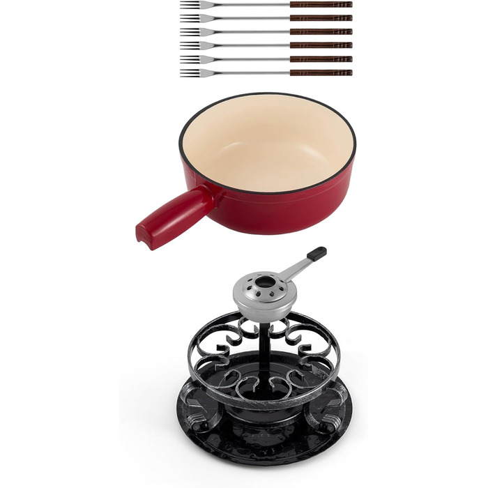 Swissmar Lugano Фондю-сет 9-ти частинний, чавун/нержавіюча сталь, вишневий, 2л, для м'яса, сиру та шоколаду, на 4 особи, подарунковий набір