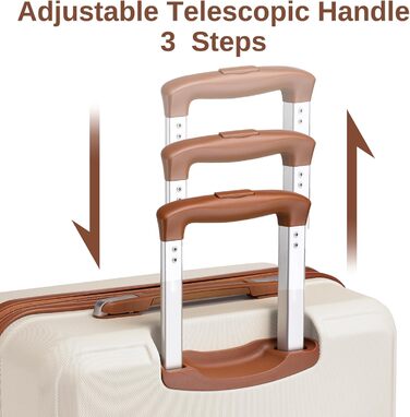 Набір валіз KONO 6-ти частинний: велика валіза, середній кофр, ручна сумка, косметичка. Колір: білий/коричневий