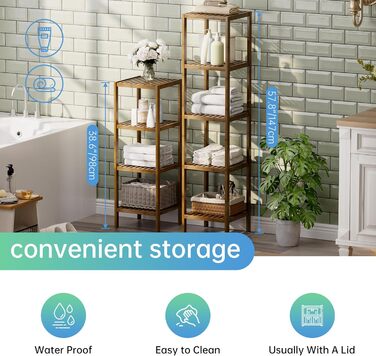 SMIBUY Поличка для ванної кімнати, 5 рівнів, бамбукова поличка, органайзер, багатофункціональна поличка для вітальні, спальні, кухні. 5 полиць (5 полиць, горіх)
