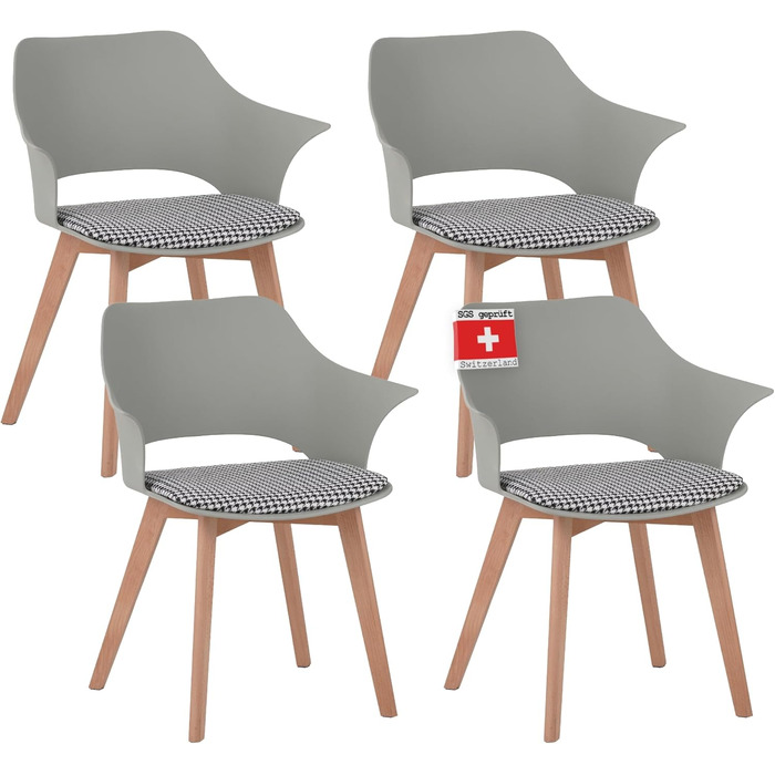 Набір з 4 стільців Albatros для їдальні Aalborg, білий - масивна букова ніжка, скандинавський ретро-дизайн, зручний стільчик-чаша. Елегантний кухонний стілець, стілець для їдальні до столу білий (зелений)