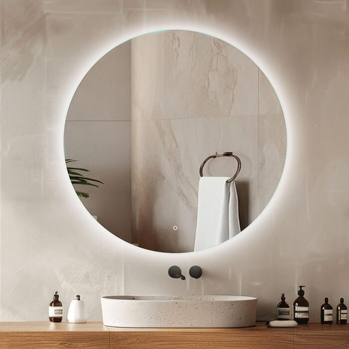 Дзеркало для ванної кімнати Venti 60 см з підсвічуванням та сенсорним вимикачем, кругле, LED, 60x60 см