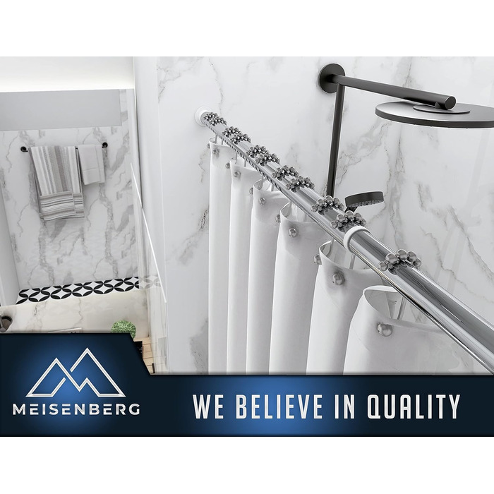 Штанга для душу без свердління 160-210 см, Ø 32 мм, з кріпленнями - штанга для завіси для вікон, перегородок та кухні (160-210 см, нержавіюча сталь срібна)