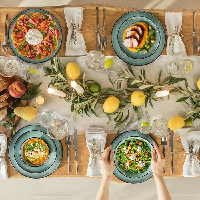 Набір посуду Twinzee Steingut 24 частини для 6 осіб: тарілки та миски, сервіз з каменю, колекція Riviera Sage