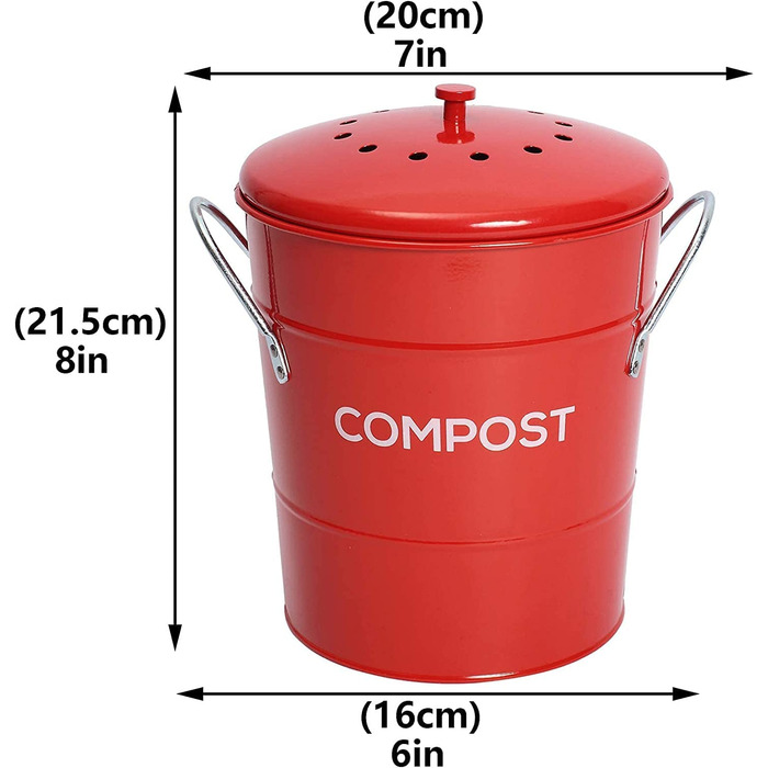 Металеве відро для органічних відходів ayacatz 2-в-1, кухонне 3L, відро для компосту з кришкою, кухонне з кришкою і вугільним фільтром, знімне відро всередині, відро для компосту з ручками-червоне
