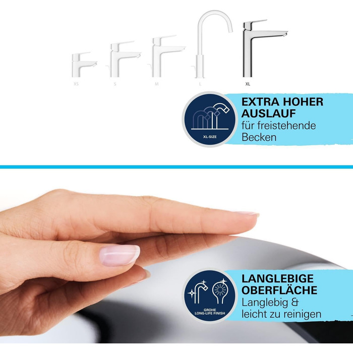 Змішувач для умивальника GROHE StartEdge, економічний, з холодною водою в середній позиції, 15 см, з поп-ап зливом, інструмент 3-в-1, проста установка (хром, XL, Push-Open)