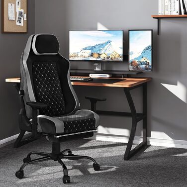 Ігровий крісло WOLTU, офісне крісло ергономічне, з інтегрованим м'яким наповнювачем, адаптивною підтримкою попереку, підніжкою, підлокітниками, оксамитовим покриттям, металевим каркасом, чорний + сірий, GS05szg Чорний+сірий Оксамит