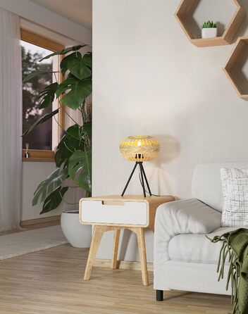 Торшер EGLO Amsfield 1: Стильна металева лампа з бамбуком для вітальні та спальні, E27