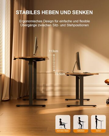 Регульований стіл з USB-портом та розеткою, 100 x 60 см. Електричний стіл, комп'ютерний стіл з пам'яттю, білий (коричневий)