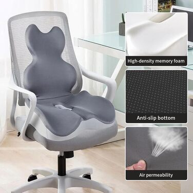 Ортопедична подушка для сидіння зі спинкою: підтримка боків та комфорт. Підходить для офісного крісла та авто. Ергономічна, для офісу, машини, для полегшення болю в куприку, стійка для спини.