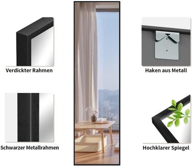 Дзеркало настінне Spiegel Schwarz 40x160 см з чорною рамою. Повнорозмірне дзеркало для спальні, вітальні або ванної кімнати. Прямокутне дзеркало з алюмінієвою рамою 40L x 160B cm