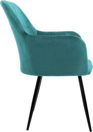 ECD Germany 6 стільців для їдальні з підлокітниками та спинкою, м'які крісла з велюровим покриттям, металеві ніжки, ергономічні стільці для обіднього столу, бірюзовий колір