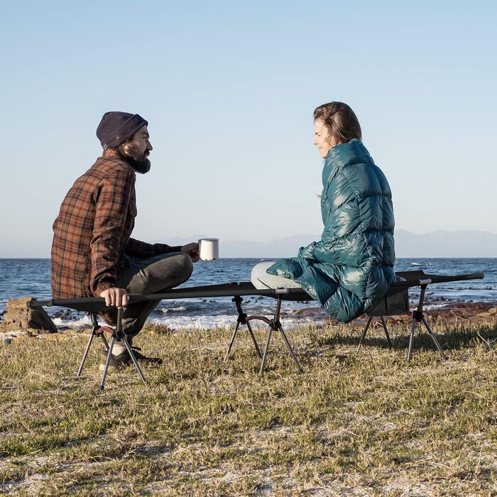 Польове ліжко Naturehike ультралегке складане, витримує до 150 кг, з регулюванням висоти, чорне — для кемпінгу, офісу та гостей