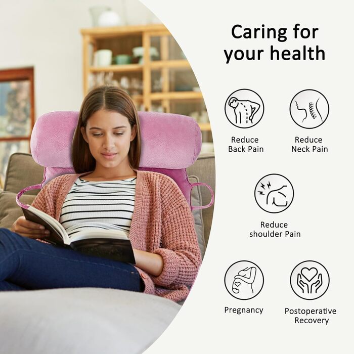 Подушка для читання MINGPINHUIUS XL для ліжка та дивана з знімною подушкою для шиї, ідеальна для дорослих, з піною з пам'яті для комфортного читання, роботи, ігор, перегляду телевізора та відпочинку (Рожевий)
