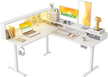 Регульований за висотою кутовий стіл Agilestic 160x140 см з LED та розеткою | Ергономічний стіл для офісу та дому