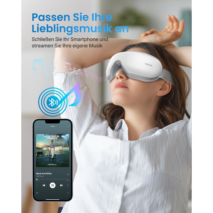 Масажер для очей RENPHO Eyeris 1 з підігрівом, вібрацією та Bluetooth, для зменшення темних кіл та сухості очей, покращує сон, зелений колір