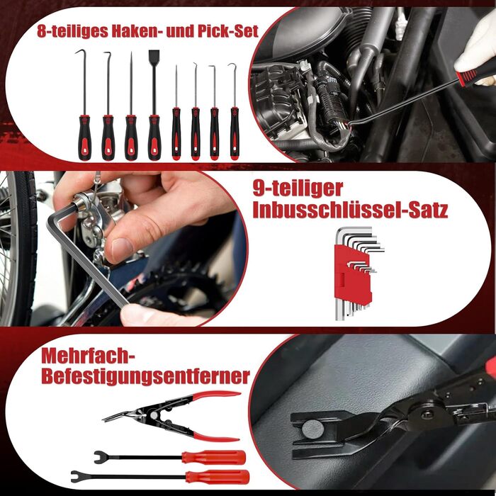 Набір інструментів Sundpey 379 предметів у кейсі з висувним ящиком, універсальний набір для дому та ремонту, червоний (132 предмети)