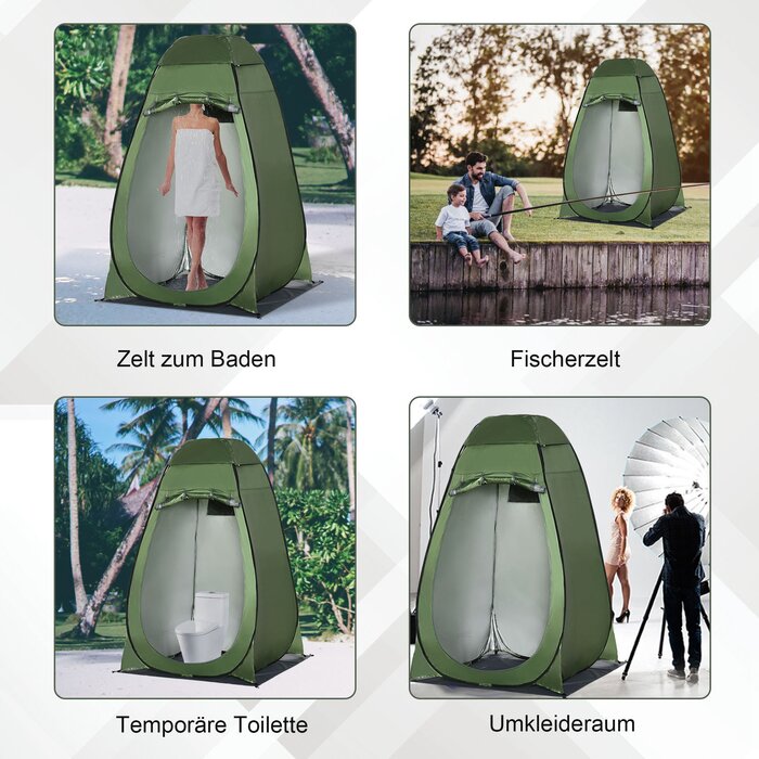 Туалетний намет для кемпінгу Outsunny Pop-Up Shower Tent для кемпінгу 126x124x189см темно-зелений з сумкою для перенесення для мобільного вуличного туалету