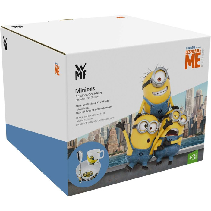 Набір дитячого посуду Minions WMF з порцеляни (3 шт.) з ложкою, від 3 років: тарілка, чашка, ложка, для сніданку, безпечний, миється в посудомийній машині