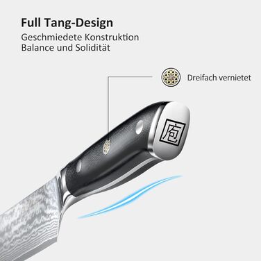 PAUDIN Profi: Ніж кухонний з лезом з нержавіючої сталі, 20 см, Дамаск, Ергономічна ручка, для професійних та аматорських кухарів, подарунок