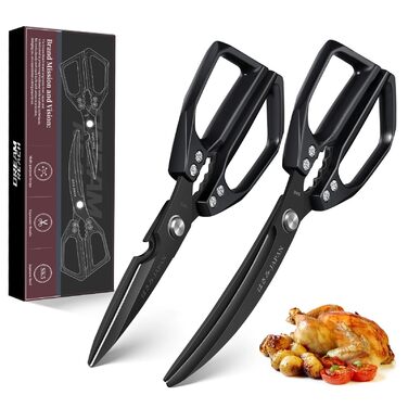 Набір кухонних ножиць Dream Reach Silver: універсальні ножиці з нержавіючої сталі для м'яса, птиці, риби та овочів (Чорний & Чорний)