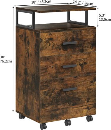 Мобільний архівний шафа YITAHOME на коліщатках, офісний контейнер з шухлядами, шафа-контейнер на колесах, тумба з шухлядами для дому та офісу, 45.7 x 36 x 76.2 см (Вінтаж-коричневий)