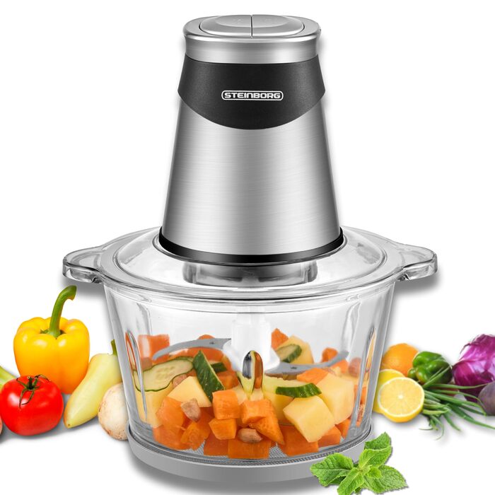 Електричний подрібнювач потужний Multizerkleinerer Blitzhacker 500W 1.8л зі скляною чашею - універсальний кухонний комбайн для приготування дитячого харчування, горіхів, овочів, фруктів та м'яса