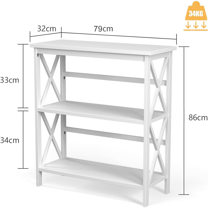 Консольний стіл COSTWAY дерев'яний, приставний столик сучасний, 3-рівневий стіл для передпокою, ідеально підходить для входу, вітальні та спальні, сучасний, 79 x 32 x 86 см (білий)