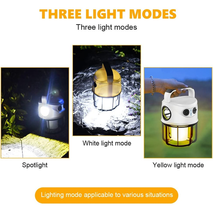 Світлодіодна лампа Flintronic для кемпінгу, портативна акумуляторна лампа на 1000 люмен, світлодіодний ліхтар з 6 режимами освітлення, водонепроникний прожектор з USB-кабелем, акумуляторна лампа ємністю 3600 мАг для кемпінгу, нічної риболовлі, полювання (