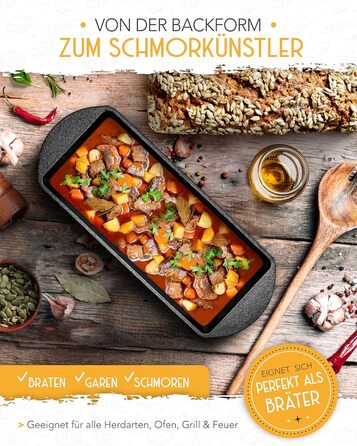 Форма для випікання хліба з чавуну з кришкою Krustenzauber - міцна прямокутна 28 см, ідеальна для хліба, тостів, випікання в чавунному горщику