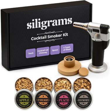 Набір для копчення напоїв Siligrams Cocktail Smoker Set: преміум-набір для віскі, коктейлів, з бутановою факелом та стружкою