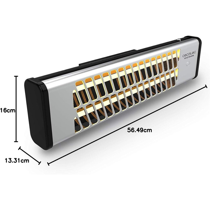 Обігрівач настінний кварцовий Cecotec Ready Warm 7000 Quartz Bath, 1200 Вт, 2 режими, для ванної кімнати, захисна решітка, IP24, 10 м², 16 x 56.5 x 13.3 см