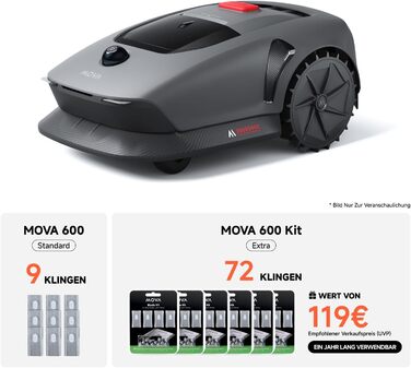 Робот-газонокосарка Dreame MOVA 600 Kit з 81 запасним лезом, 3D LiDAR, бездротове налаштування, точне картування до 600 м², розумне уникнення перешкод, керування через додаток, U-подібне косіння